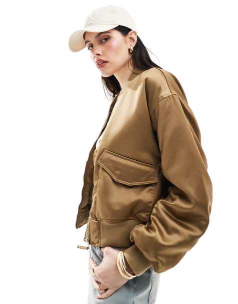 Levi's – Andy – Funktionale Bomberjacke aus Satin in Hellbraun - view 1