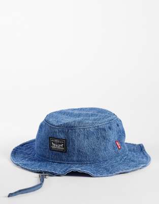 Anglerhut in kariertem Blau mit Kordelzug Blau S