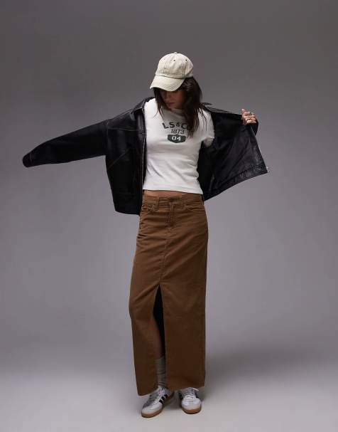 Levi's ankle column cord skirt in brown - view 1