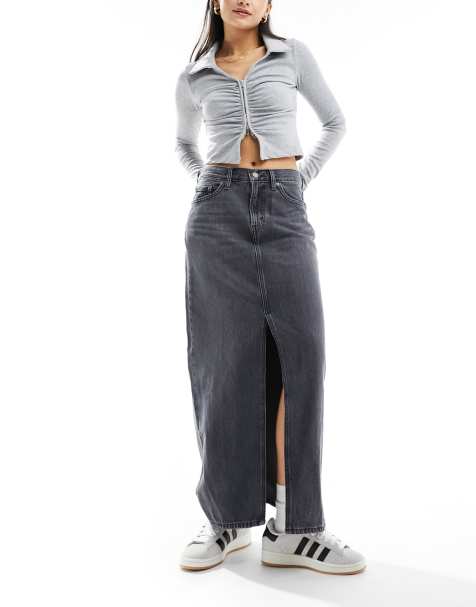 Levi's Ankle column front slit denim skirt in black grey wash - view 1