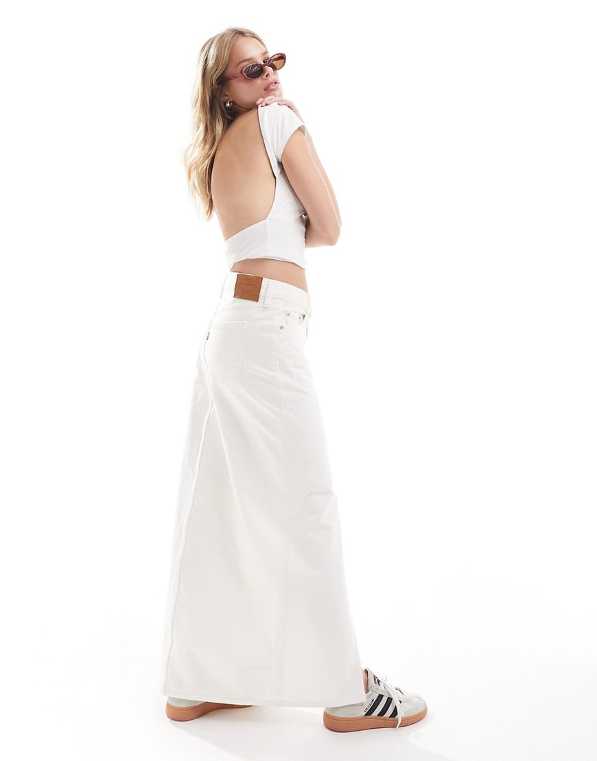 Levi's Ankle Column Front Slit Denim Skirt In White