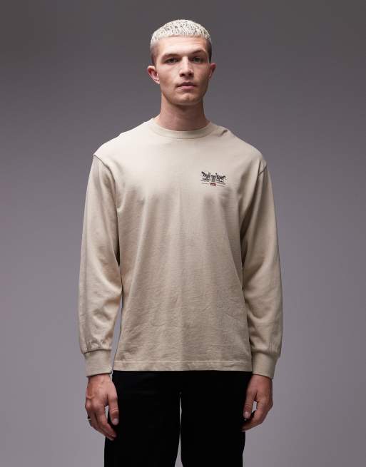 Levi's - Archive 2 - Beige langærmet T-shirt med heste-logoprint på ryggen, 3 af 5