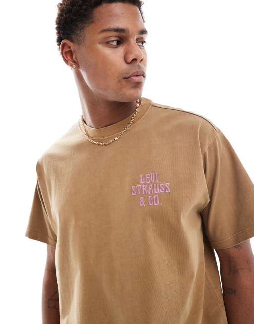Levi's - Archive - Beige T-shirt kraftigt nistret stof med vintage pasform og logo