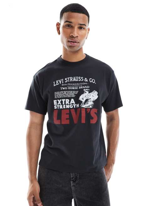 Levi's – Archive – Czarny T-shirt oversize z nadrukiem z kowbojem w stylu vintage