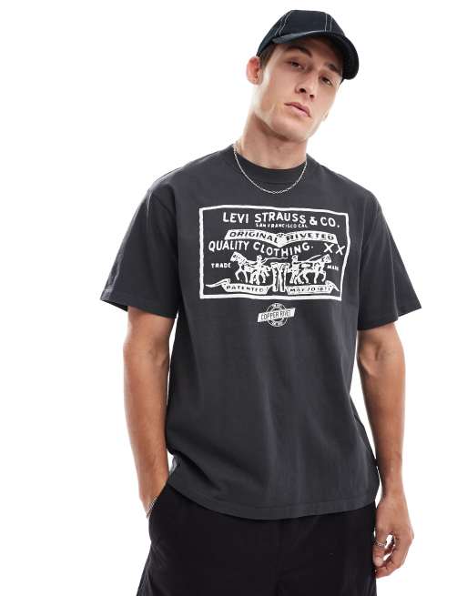 Levi's – Archive – Czarny T-shirt w stylu vintage z logo z 2 końmi