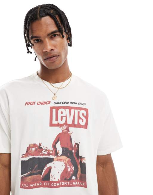 Levi's - Archive - Oversized T-shirt met vintage cowboy 1st choice-print in gebroken wit