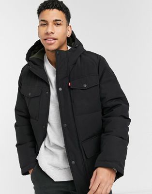 Levi's arctic cloth midweight parka jacket with sherpa lined hood in black  - Asos UK | StyleSearch