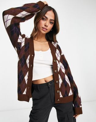 Levi's argyle knit cardigan in brown