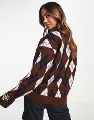 brown argyle cardigan