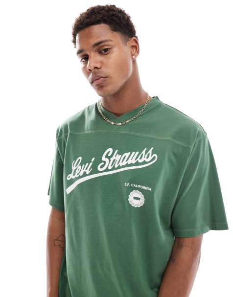 Levi's – Athletics – Grön t-shirt med v-ringning och skriftlogga - view 1