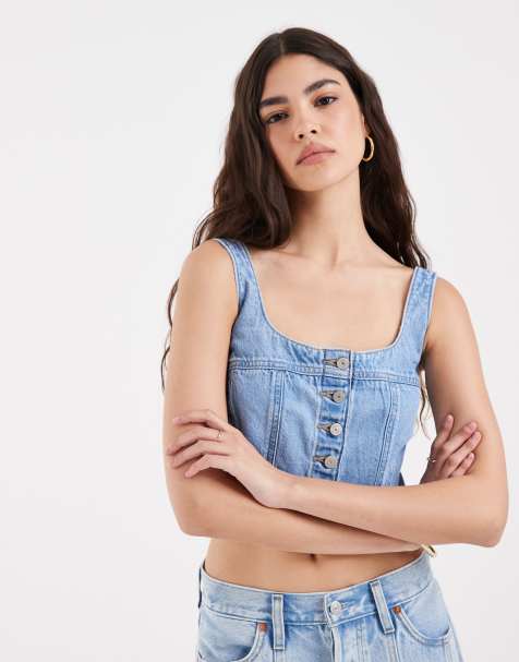 Levi's audra denim cropped vest in light blue - view 1