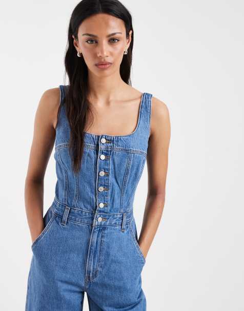Levi's Audra denim jumpsuit met knoopsluiting in mid-wash - view 1
