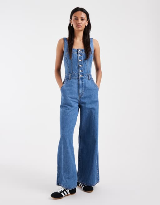 Levi's Audra denim jumpsuit met knoopsluiting in mid-wash, 2 van 4