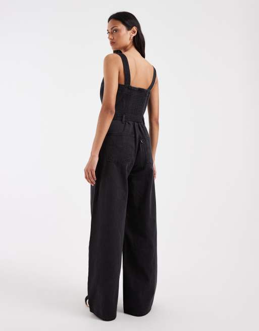 Levi's Audra denim jumpsuit met knoopsluiting in zwart, 3 van 4
