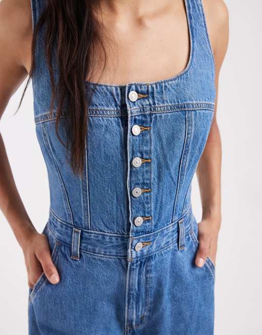 Levi's Audra Jeans-Overall mit Knopfleiste in mittlerer Waschung, 3 von 4