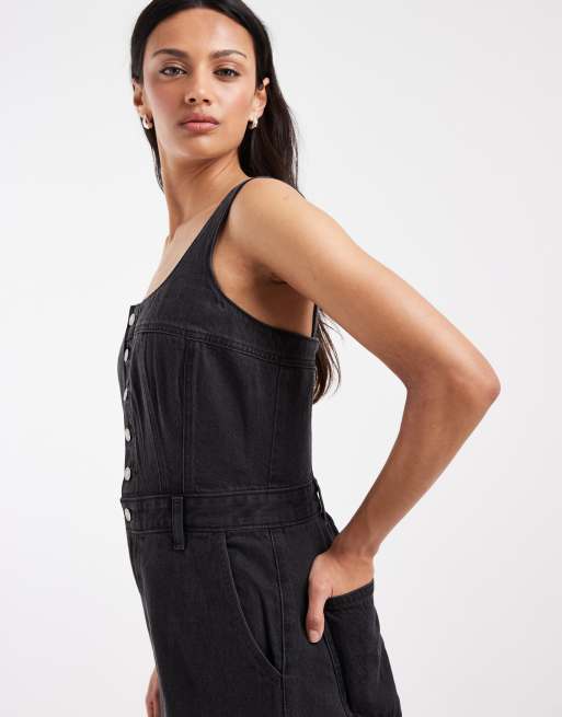 Levi's audra jeansowy kombinezon zapinany na guziki w czerni, 4 z 4