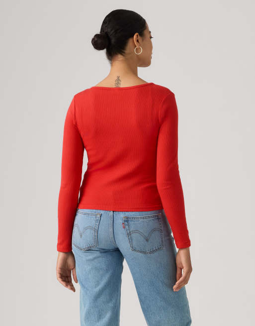 Levi's Austen button-up long-sleeve top in red, 2 of 4