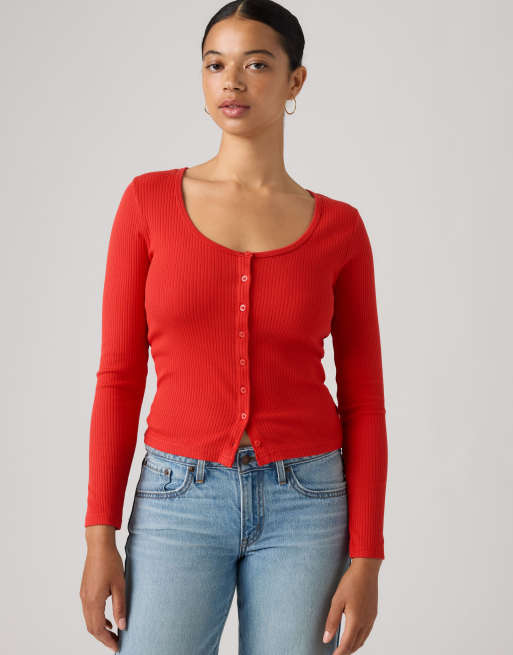 Levi's Austen button-up long-sleeve top in red, 4 of 4