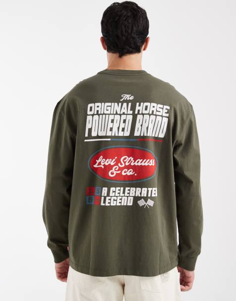 Levi's autentisk T-shirt med print på ryggen og lange ærmer i khaki - view 1