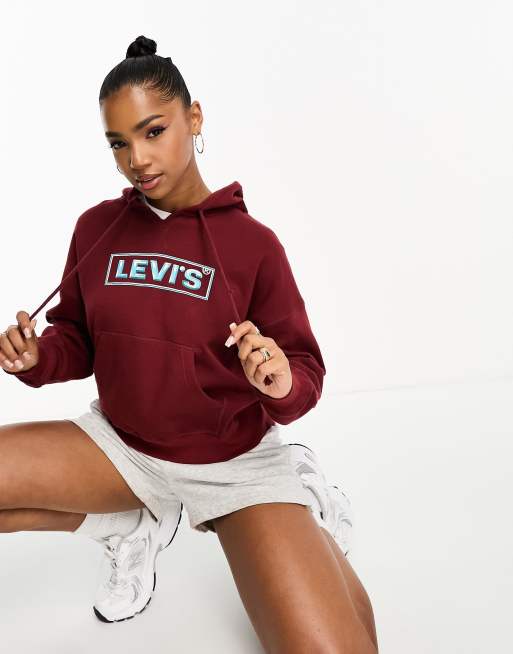 Levi's - Authentic - Bordeauxrød hættetrøje med logoboks
