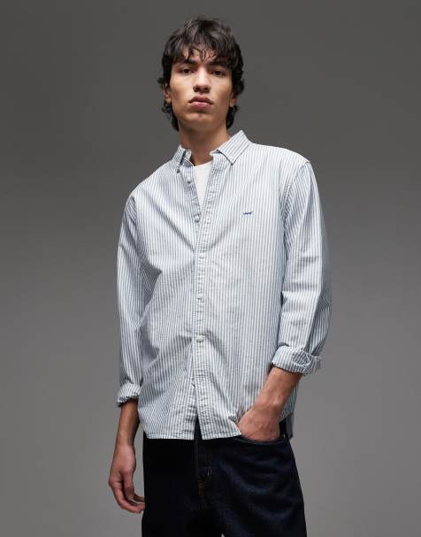 Levi's - Authentic - Gestreept Oxford overhemd met ton-sur-ton logo en knoopsluiting in lichtblauw/wit - view 1