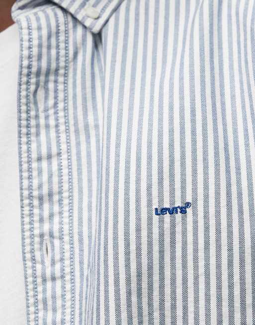 Levi's - Authentic - Gestreept Oxford overhemd met ton-sur-ton logo en knoopsluiting in lichtblauw/wit, 5 van 5
