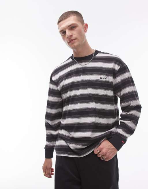Levi's - Authentic - Gestreept T-shirt met lange mouwen en logo op de zak in zwart