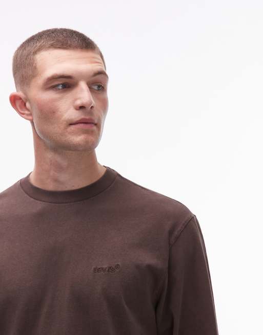 Levi's - Authentic - Langærmet stykfarvet brun T-shirt med lange ærmer og logo, 5 af 5
