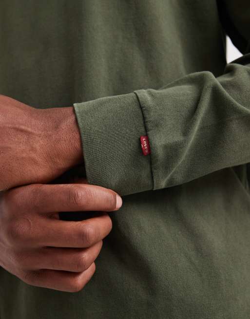 Levi's authentic logo garment dye long sleeve t-shirt in dark green