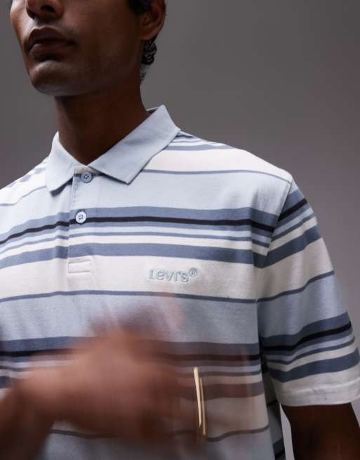 Levi's Authentic logo multi stripe jersey polo in light blue, 4 of 4