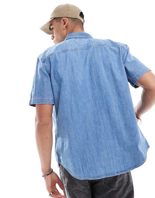 Levi's authentic logo short sleeve denim shirt in light blue ASOS