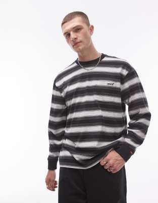 authentic logo stripe pocket long sleeve t-shirt in black