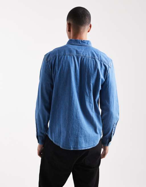Levi's – Authentic – Mellanblå, tvättad, avslappnad jeansskjorta med tonad logga och knäppning, 3 av 5