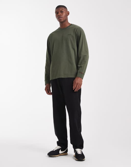 Levi's – Authentic – Mörkgrön, tygfärgat t-shirt med långa ärmar och logga, 2 av 5