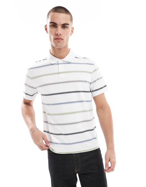 Levi's - Authentic - Polo in jersey bianca a righe multicolore con logo