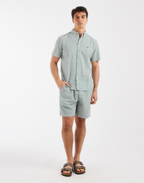 Levi's authentic short sleeve shirt and shorts co-ord in green stripe - view 1