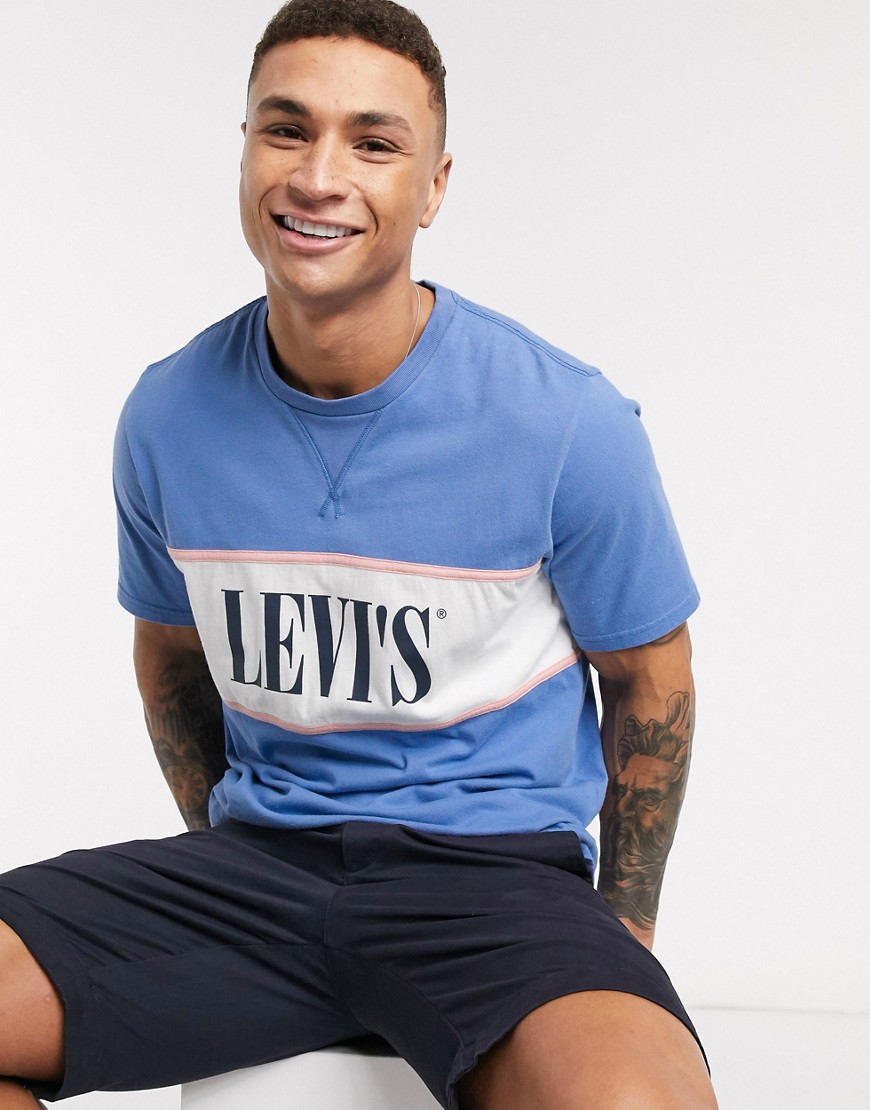 Levi's - Authentic - T-shirt blu riverside colorblock con pannello con logo sul petto