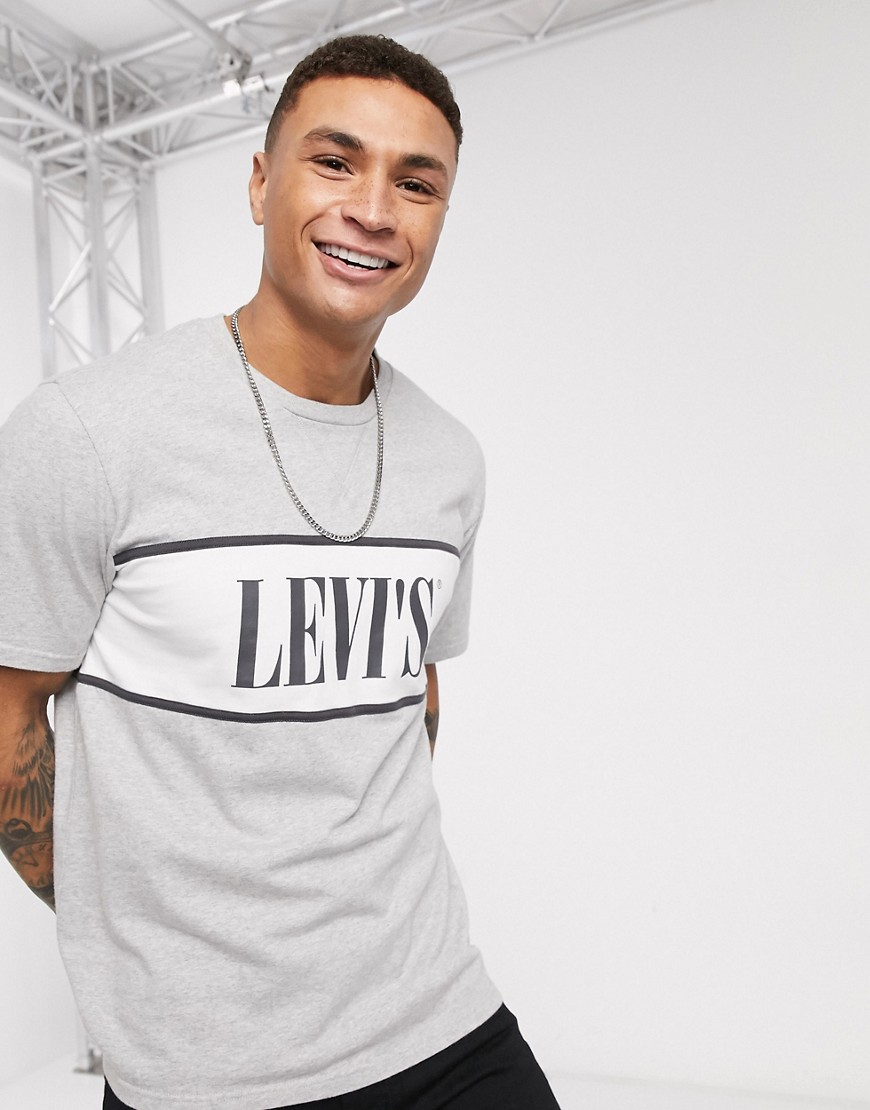 Levi's - Authentic - T-shirt grigio mélange colorblock con pannello con logo sul petto