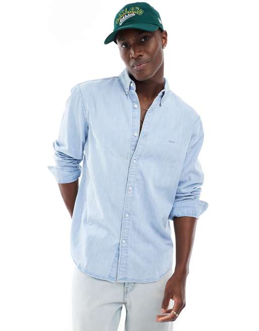 Levi's authentic tonal logo button down denim shirt in light blue