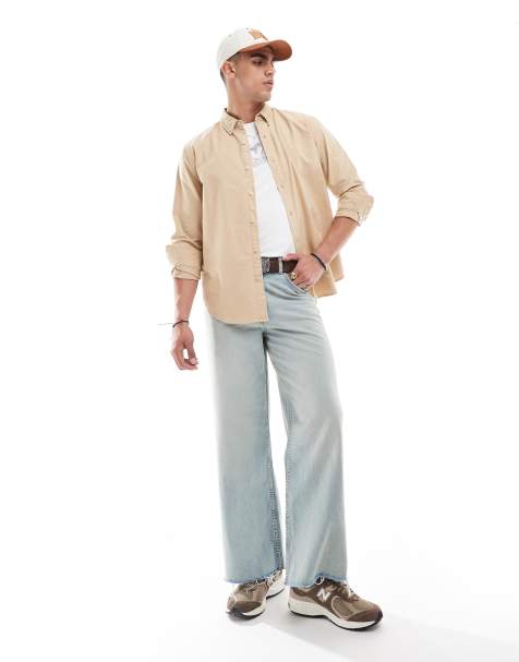 Levi's authentic tonal logo button down oxford shirt in beige - view 1