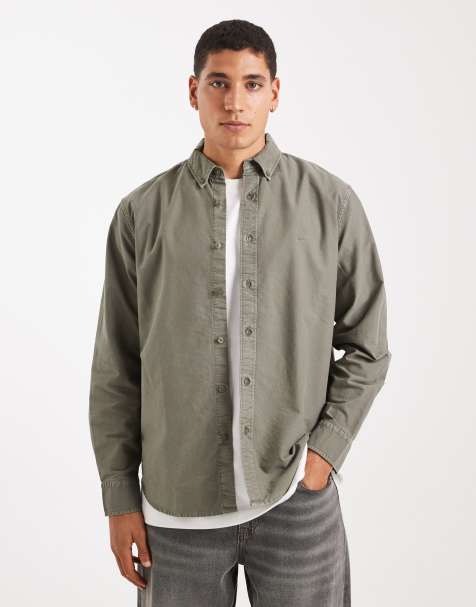 Levi's authentic tonal logo button down relaxed oxford shirt in khaki - view 1