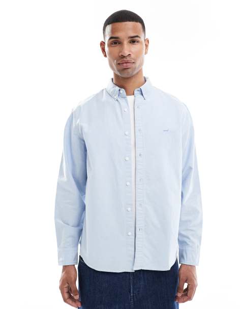 Levi's authentic tonal logo button down relaxed oxford shirt in light blue - view 1