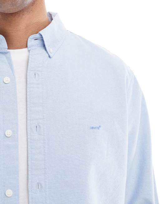 Levi's authentic tonal logo button down relaxed oxford shirt in light blue, 4 of 5
