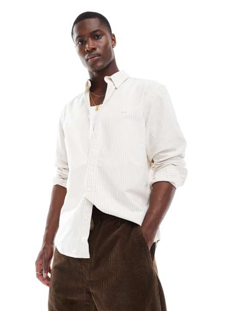 Levi's Authentic tonal logo button down stripe oxford shirt in beige/white - view 1