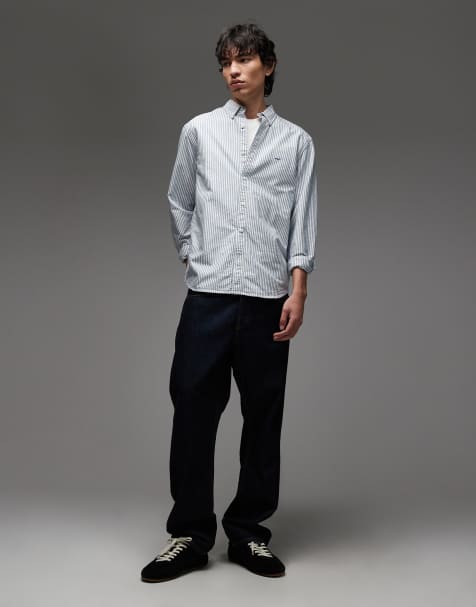 Levi's authentic tonal logo button down stripe oxford shirt in light blue/white - view 1