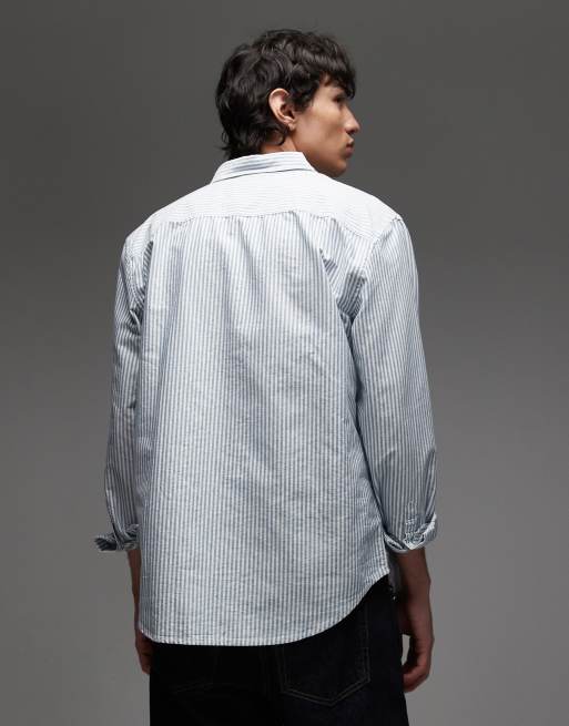 Levi's authentic tonal logo button down stripe oxford shirt in light blue/white, 3 of 5