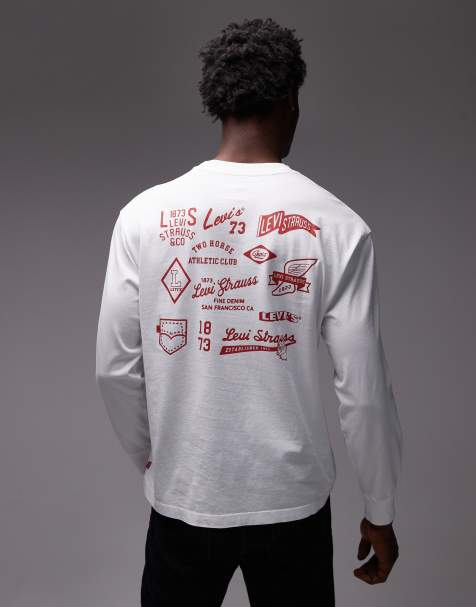 Levi's – Authentic – Vit, avslappnad t-shirt med långa ärmar och tryck baktill - view 1