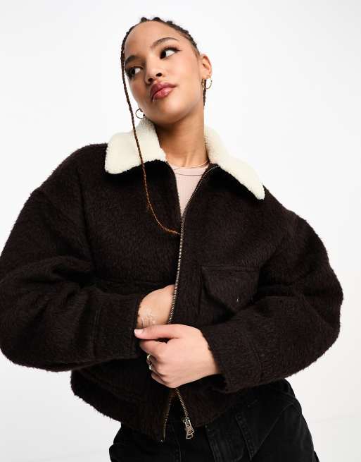 Levi s Baby Bubble wool trucker jacket in brown with faux fur collar ASOS