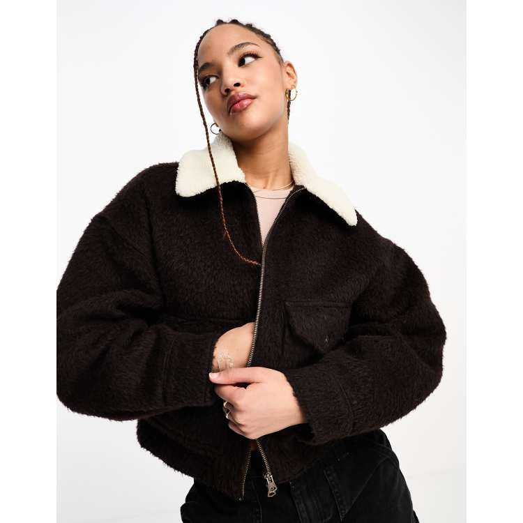 Levi s Baby Bubble wool trucker jacket in brown with fur collar