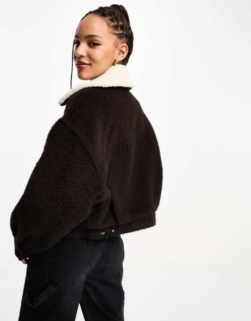 Levi s Baby Bubble wool trucker jacket in brown with fur collar ASOS